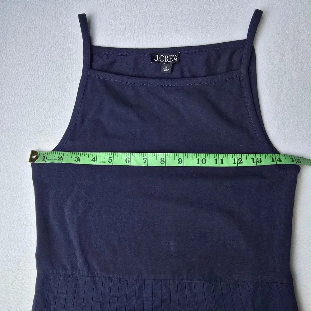J. Crew NWT Pintuck Mixy Dress Navy Blue Square Neck Midi Pleated Waist Size M